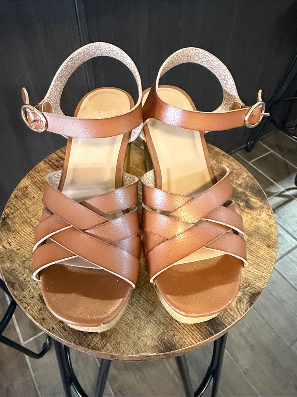 Women's Tan Platform Sandal with Chunky Heel